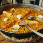 A large pan of food on a table