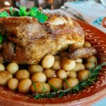 A plate of food on a table